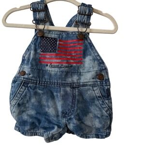 Oshkosh B'gosh Retro Flag Tie Dye Blue Shortalls Overalls 3 months Patriotic